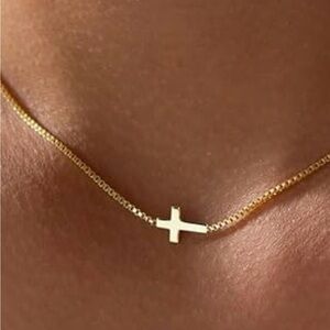 Elegant New 14K Gold Plated Dainty Cross Necklace 15" + 2" extender